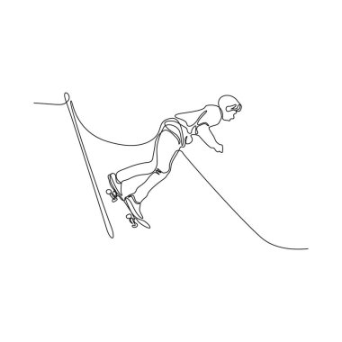 Bir sokak kaykaycısının logo sanatı devam ediyor. Açık havada kaykay yapıyor.