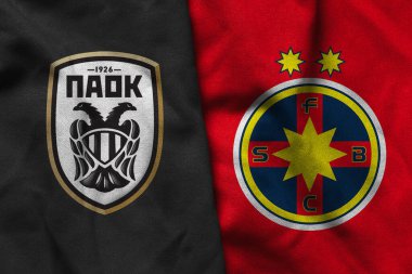 Pringsewu, Lampung; 11 Şubat 2025; Paok futbol kulübü logosunun dokusu FCBS, Avrupa Ligi konsepti