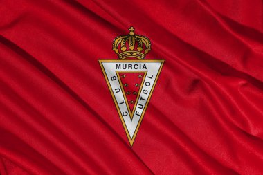 Pringsewu, Lampung 26 Nisan 2025 İspanya Primera Ligi 'ndeki Real Murcia CF futbol kulübünün logosu..