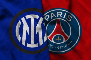 Pringsewu, Lampung; 05 Mayıs 2025; Inter Milan futbol kulübü logosu dokusunda FC Paris Saint Germain konsepti, futbol kulübünün son şampiyonu konsepti