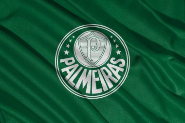 Pringsewu, Lampung 08 Mayıs 2025; Brezilya Futbol Ligi kulübü Palmeiraslogo ve dalga dokusu geçmişi. 3B illüstrasyon