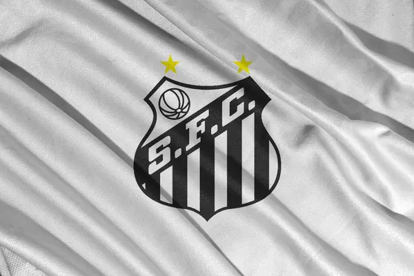 Pringsewu, Lampung Mayıs 08, 2025; Brezilya futbol kulübü Santos logosu ve dalga dokusu geçmişi. 3B illüstrasyon