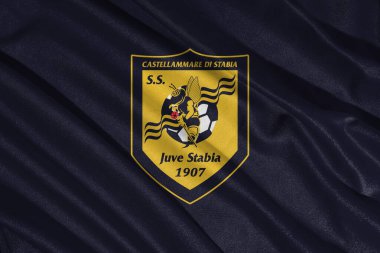 Pringsewu, Lampung Mayıs 08, 2025; İtalyan Serie B futbol kulübü Juve Stabia 'nın bayrak logosu. 3B illüstrasyon