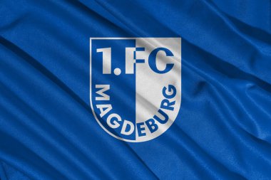 Pringsewu, Lampung 10 Mayıs 2025, ikinci Bundesliga 'daki Magdeburg futbol kulübünün bayrak logosu. 3B illüstrasyon