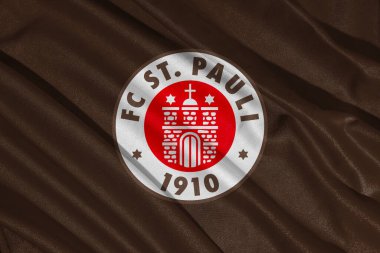 Pringsewu, Lampung 10 Mayıs 2025; St Pauli futbol kulübünün ikinci Bundesliga 'daki bayrak logosunun arka plan dokusu. 3B illüstrasyon