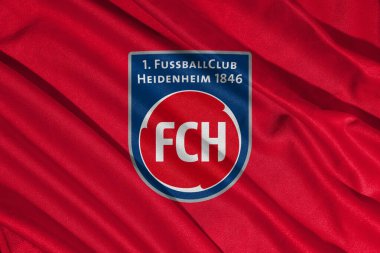 Pringsewu, Lampung 10 Mayıs 2025, ikinci Bundesliga 'daki Heidenheim futbol kulübünün bayrak logosu. 3B illüstrasyon