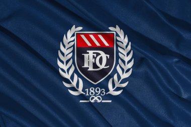 Pringsewu, Lampung 12 Mayıs 2025, İskoçya Premier Ligi Dundee futbol kulübünün bayrak logosu. 3B illüstrasyon