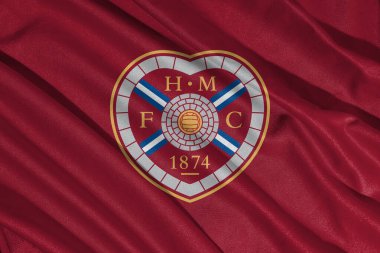 Pringsewu, Lampung 12 Mayıs 2025, İskoçya Premier Lig Hearts futbol kulübünün bayrak logosu. 3B illüstrasyon