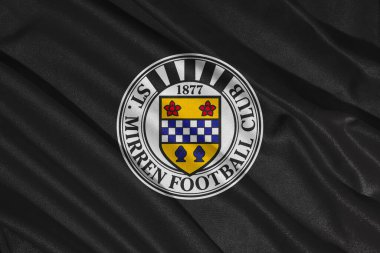 Pringsewu, Lampung 12 Mayıs 2025, İskoçya Premier Ligi 'nin St. Mirren futbol kulübünün bayrak logosu. 3B illüstrasyon