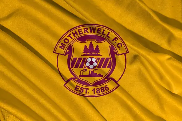 Pringsewu, Lampung 12 Mayıs 2025, İskoçya Premier Ligi Motherwell futbol kulübünün bayrak logosu. 3B illüstrasyon