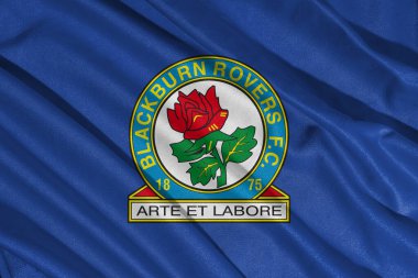 Pringsewu, lamba 25 Mayıs 2025; efl şampiyonasında Blackburn Rovers futbol kulübü logosu seçici odak noktası, 3d illüstrasyon