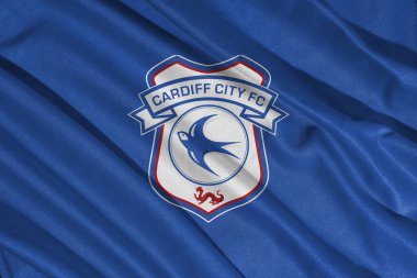 Pringsewu, lamba 25 Mayıs 2025, efl şampiyonasında Cardiff City futbol kulübü logosu seçici odak noktası, 3d illüstrasyon