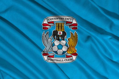 Pringsewu, lamba 25 Mayıs 2025; efl şampiyonasında Coventry futbol kulübü logosu seçici odak noktası, 3d illüstrasyon