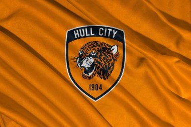 Pringsewu, lamba 25 Mayıs 2025, efl şampiyonasında Hull City futbol kulübü logosu seçici odak noktası, 3d illüstrasyon
