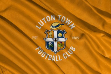 Pringsewu, lamba 25 Mayıs 2025, efl şampiyonasında Luton Town futbol kulübü logosu seçici odak noktası, 3d illüstrasyon