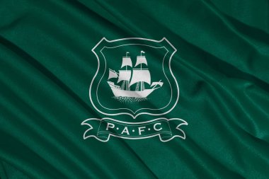 Pringsewu, lamba 25 Mayıs 2025; efl şampiyonasında Plymouth Argyle futbol kulübü logosu seçici odak noktası, 3d illüstrasyon