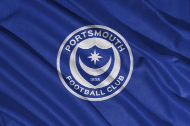 Pringsewu, lamba 25 Mayıs 2025; efl şampiyonasında Portsmouth futbol kulübü logosu seçici odak noktası, 3d illüstrasyon