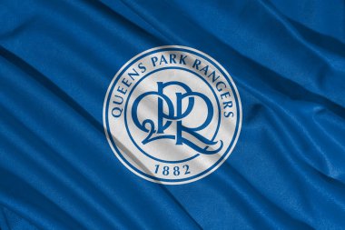 Pringsewu, lamba 25 Mayıs 2025, efl şampiyonasında Queens Park Rangers futbol kulübü logosu seçici odak noktası, 3d illüstrasyon
