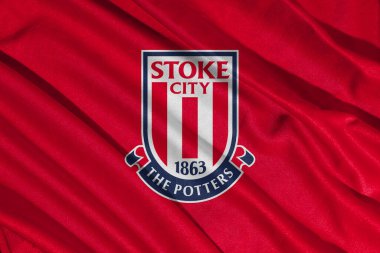 Pringsewu, lamba 25 Mayıs 2025 Stoke City futbol kulübü logosunun efl şampiyonasında seçici odak noktası, 3d illüstrasyon