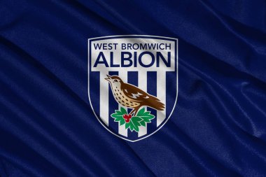 Pringsewu, lamba 25 Mayıs 2025; efl şampiyonasında Batı Brom Albion futbol kulübü logosu seçici odak noktası, 3d illüstrasyon