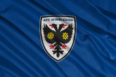 Pringsewu, lamba 25 Mayıs 2025; Afc Wimbledon futbol kulübünün logosunun deseni 2 efl, 3D illüstrasyon