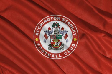 Pringsewu, lamba 25 Mayıs 2025; Accrington Stanley futbol kulübünün logosunun deseni 2 efl, 3 boyutlu illüstrasyon