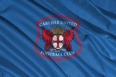 Pringsewu, lamba 25 Mayıs 2025; Carlisle United futbol kulübünün logosunun dokusu 2 efl, 3D illüstrasyon