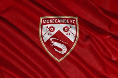 Pringsewu, lamba 25 Mayıs 2025; Morecambe futbol kulübünün logosunun deseni 2 efl, 3 boyutlu illüstrasyon