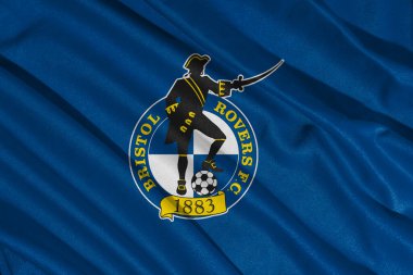 Pringsewu, lamba 25 Mayıs 2025; Bristol Rovers futbol kulübü logosunun seçici odak noktası efl ligi bir şampiyonluk, 3d illüstrasyon