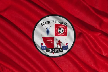 Pringsewu, lamba 25 Mayıs 2025, Crawley Town futbol kulübü logosunun seçici odak noktası efl League bir şampiyonluk, 3d illüstrasyon