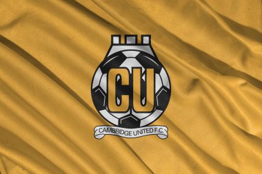 Pringsewu, lamba 25 Mayıs 2025; Cambridge United futbol kulübü logosunun seçici odak noktası efl League bir şampiyonluk, 3d illüstrasyon