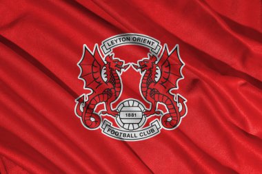 Pringsewu, lamba 25 Mayıs 2025; Leyton Orient futbol kulübü logosunun seçici odak noktası efl League 1 şampiyonluğu, 3d illüstrasyon