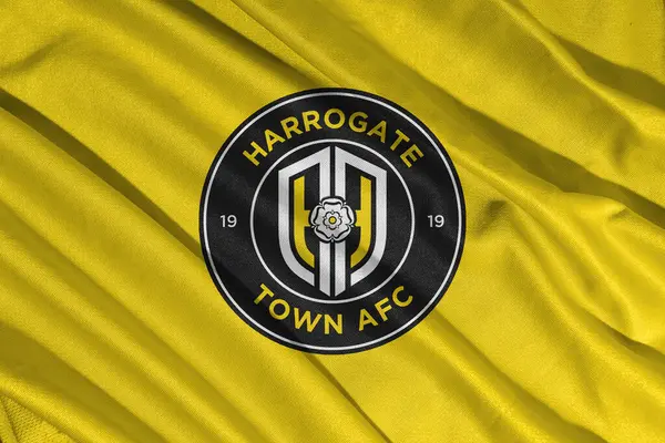 Pringsewu, lamba 25 Mayıs 2025; Lig 2 efl, 3D illüstrasyon Harrogate Town futbol kulübünün logosunun deseni