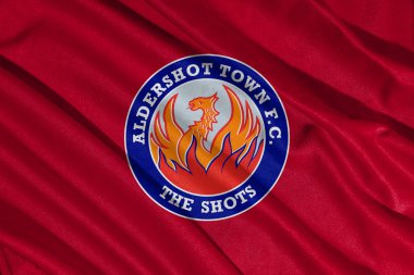 Pringsewu, Lampung; 21 Mayıs 2025; Aldershot Town Millî Futbol Kulübü 'nün Logo Flag Waving Banner' ı, İngiltere, 3d Illustration