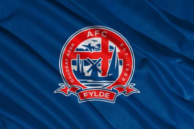 Pringsewu, Lampung; 21 Mayıs 2025; AFC Fylde Fylde Milli Futbol Kulübü 'nün Logo Flag Waving Banner' ı, İngiltere, 3d Illustration