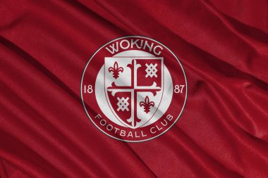 Pringsewu, Lampung; 21 Mayıs 2025; Woking Football Club National Football League sistemi Logo Flag Waving Banner, 3d Illustration