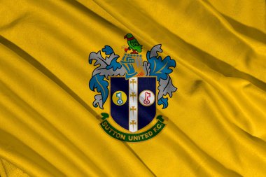 Pringsewu, Lampung; 21 Mayıs 2025; Sutton United Millî Futbol Kulübü 'nün Logo Bayrak Dalgalama Sancağı, İngiltere