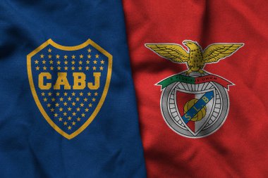 Pringsewu, Lampung; 22 Mayıs 2025; Boca Juniors futbol kulübü logosu deseni Benfica futbol kulübü logosu kombinasyonu ile kulüpler arası dünya kupası yarışması