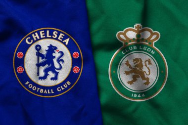 Pringsewu, Lampung; 22 Mayıs 2025; Chelsea futbol kulübü logosu deseni Leon Sun futbol kulübü logosu kombinasyonu ile kulüpler arası dünya kupası yarışması