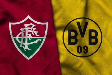 Pringsewu, Lampung; 22 Mayıs 2025; Fluminense futbol kulübü logosu deseni ile Borussia Dortmund futbol kulübü logosu birleşimi ile kulüpler arası dünya kupası yarışması