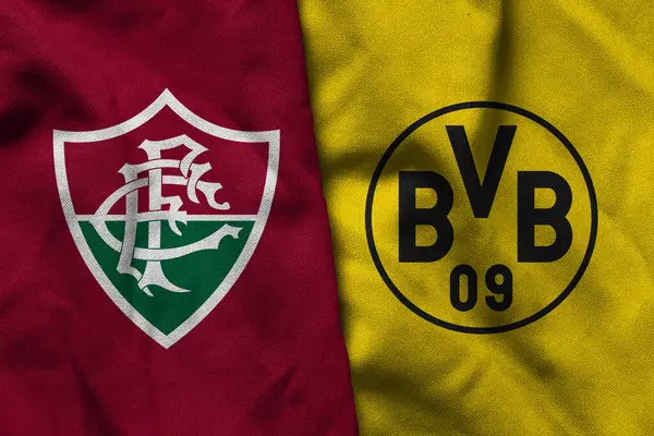 Pringsewu, Lampung; 22 Mayıs 2025; Fluminense futbol kulübü logosu deseni ile Borussia Dortmund futbol kulübü logosu birleşimi ile kulüpler arası dünya kupası yarışması