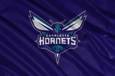 Pringsewu, Lampung; 23 Mayıs 2025; Charlotte Hornets kulüp bayrağı dokusu, NBA, dalgalanıyor. 3B illüstrasyon