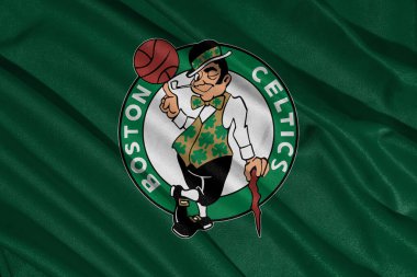 Pringsewu, Lampung; 23 Mayıs 2025; Boston Celtics kulübü bayrağının dokusu, NBA, dalgalanıyor. 3B illüstrasyon