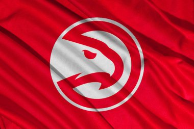 Pringsewu, Lampung; 23 Mayıs 2025; Atlanta Hawks kulübü bayrağı, NBA, dalgalanıyor. 3B illüstrasyon