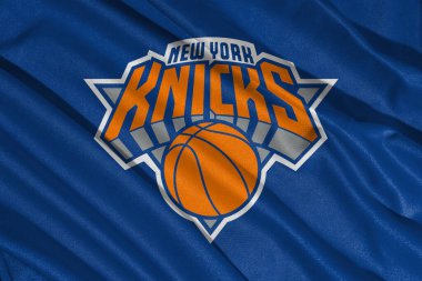 Pringsewu, Lampung; 23 Mayıs 2025; New York Knicks kulüp bayrağı dokusu, NBA, dalgalanıyor. 3B illüstrasyon