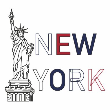 Özgürlük Heykeli Vektör Satırı ve Metin Biçimli New York Vintage Rengi, vektör çizimi Özgürlük Heykeli bir karşılama sembolüdür