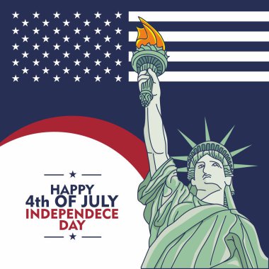 ABD 'nin Bağımsızlık Günü bayrağı turkuvaz taşıyıcı ana hatlı Özgürlük Heykeli, ABD bayrağı. Amerika 'nın ulusal sembolü, New York