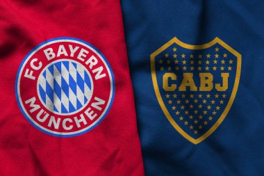 Pringsewu, Lampung; 19 Haziran 2025; Bayern Münih futbol kulübünün logosu Boca Junior futbol kulübü logosunun birleşimiyle kulüpler arası dünya kupası yarışmasında