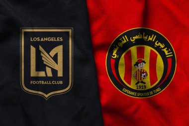 Pringsewu, Lampung; 19 Haziran 2025; Los Angeles futbol kulübü logosu deseni ile Tunus futbol kulübü logosu birleşimi dünya kupası yarışması