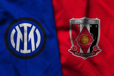 Pringsewu, Lampung; 19 Haziran 2025; Inter Milan futbol kulübü logosu Urawa Kızılları futbol kulübü logosunun birleşimiyle kulüpler arası dünya kupası yarışmasında